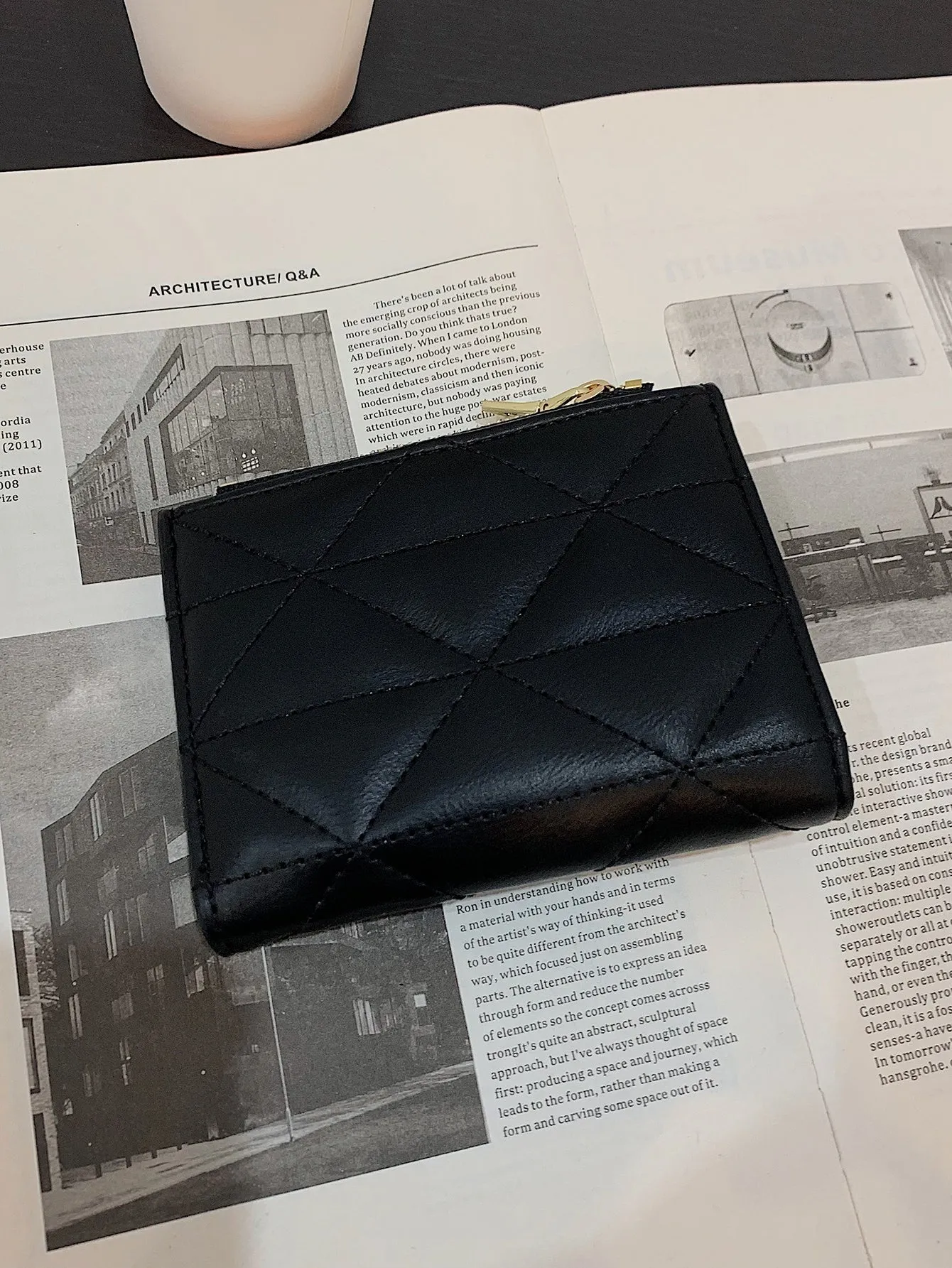 Quilted Pattern Small Wallet - Black