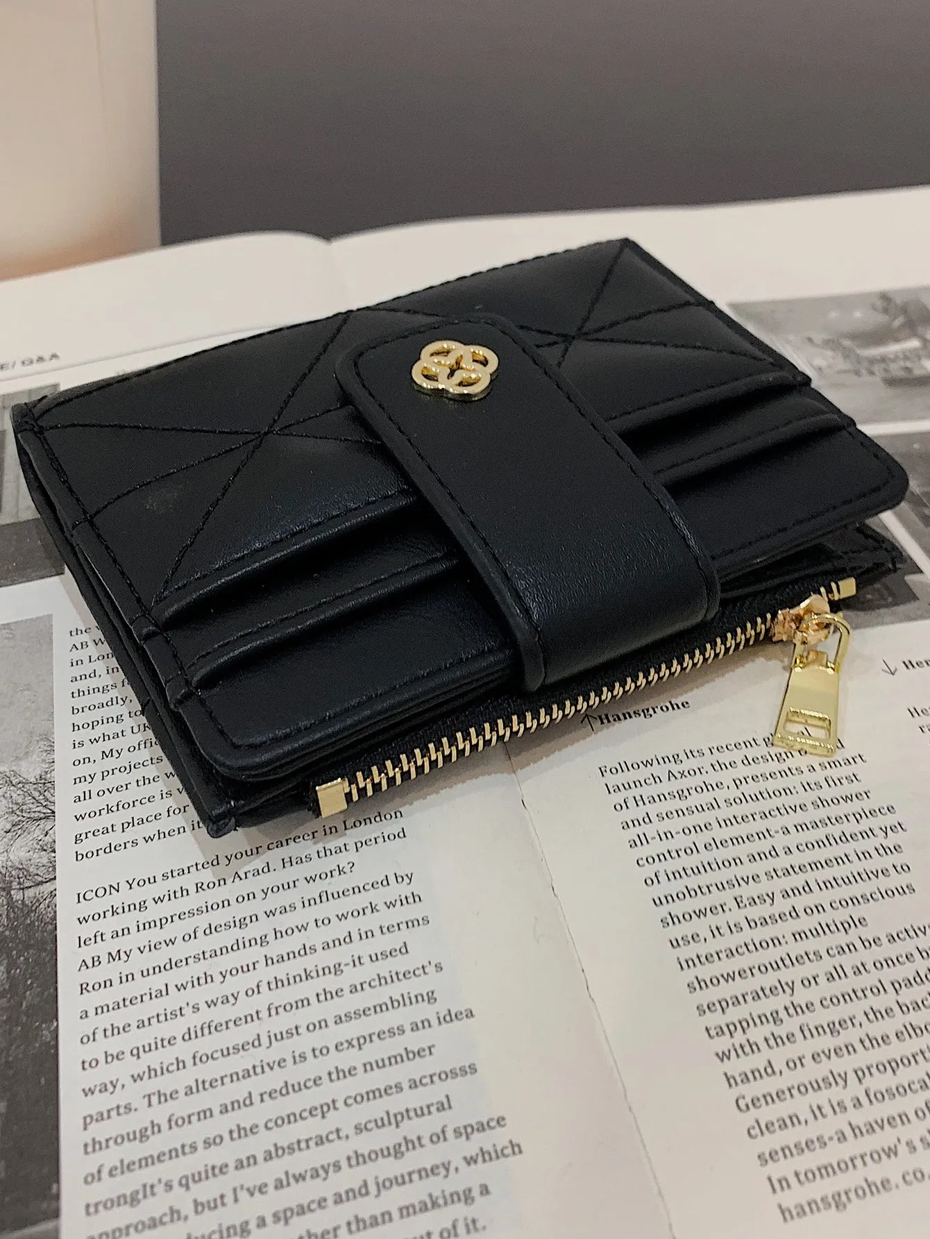 Quilted Pattern Small Wallet - Black