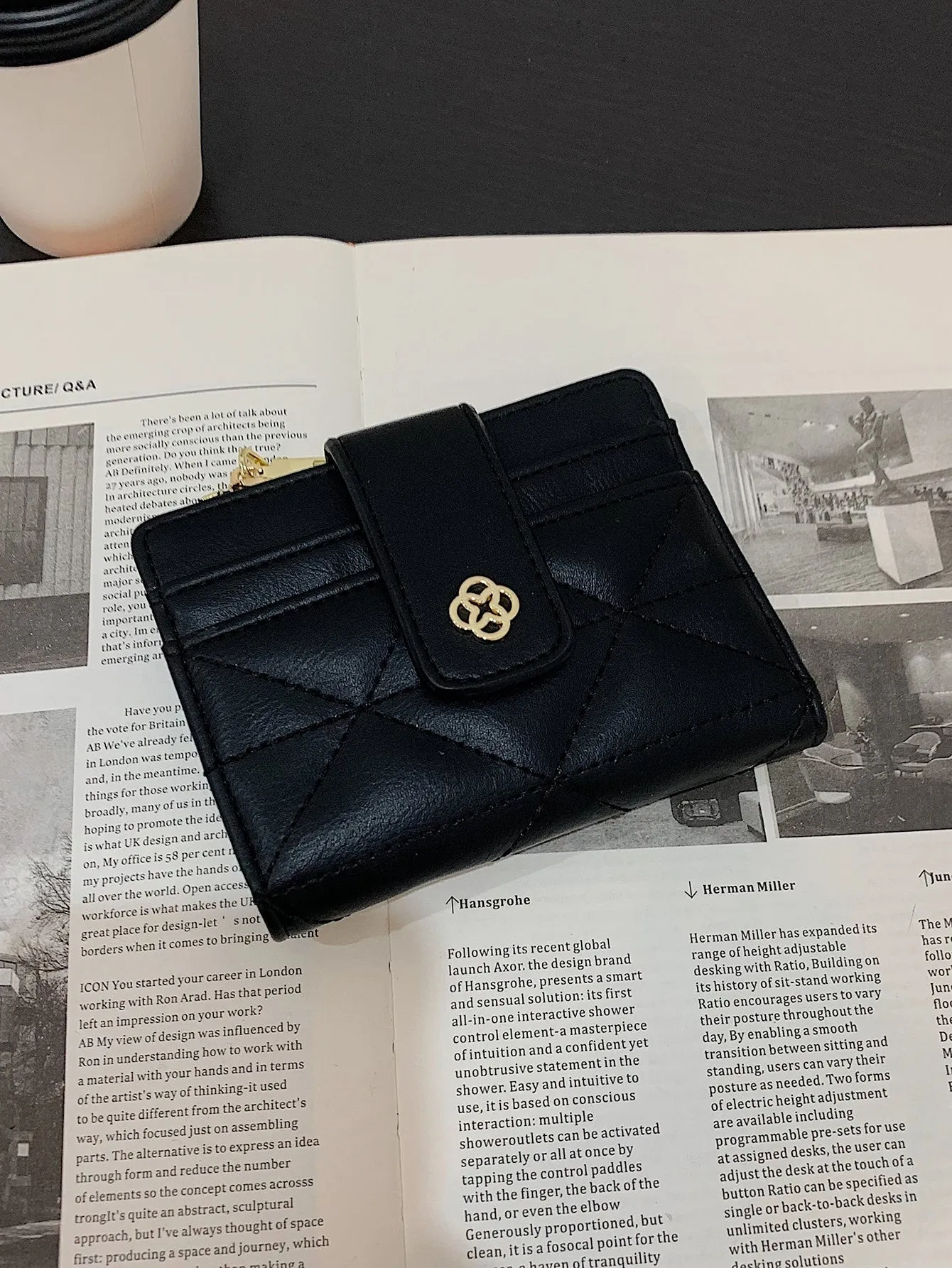 Quilted Pattern Small Wallet - Black