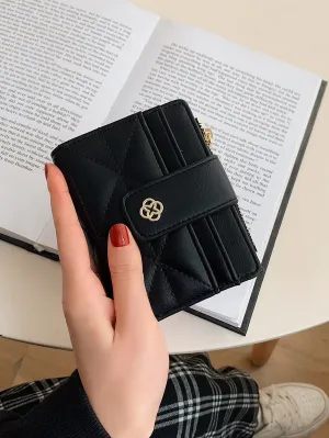Quilted Pattern Small Wallet - Black