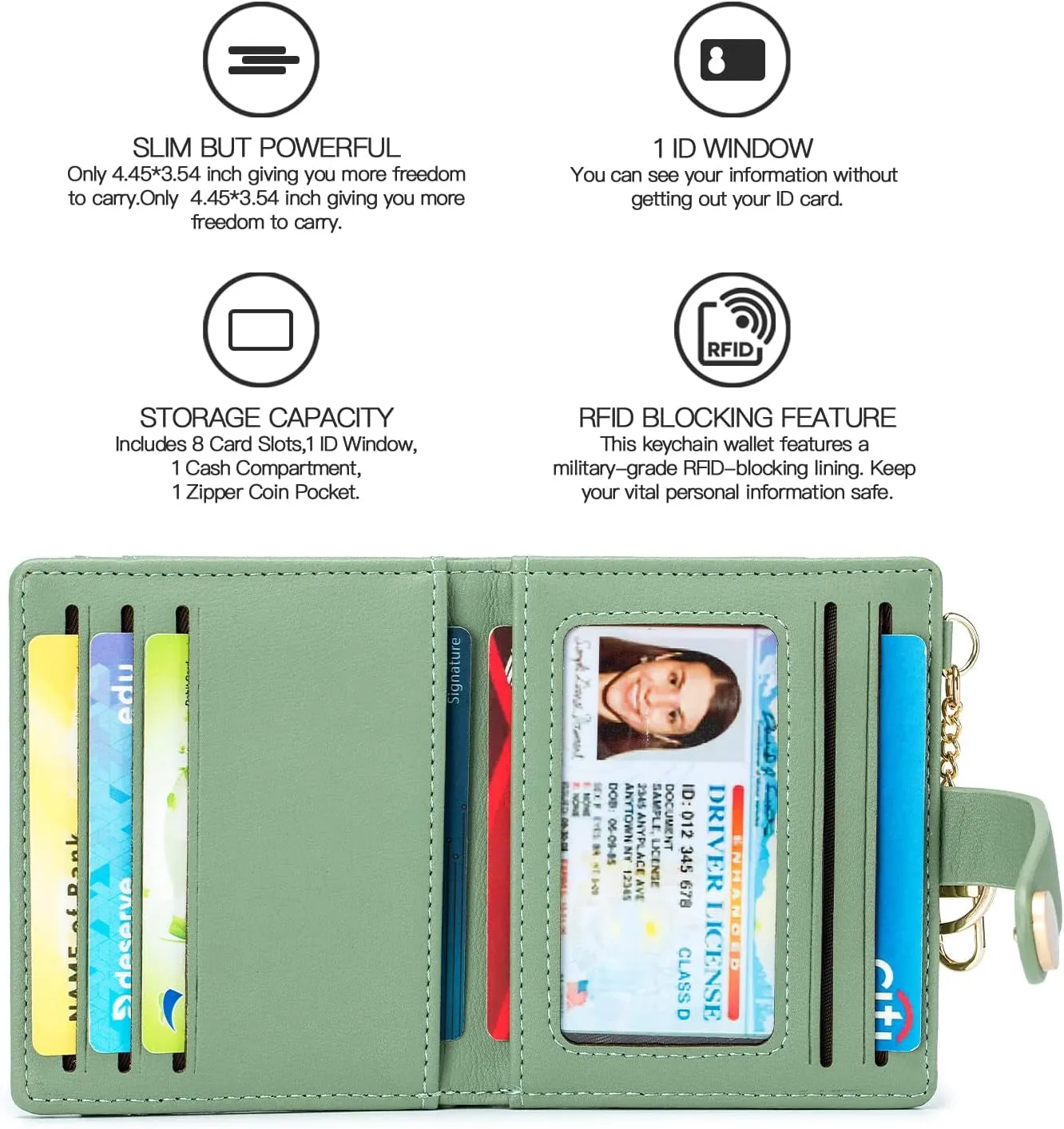 RFID Blocking Bifold Wallet for Women with Zipper Coin Pocket