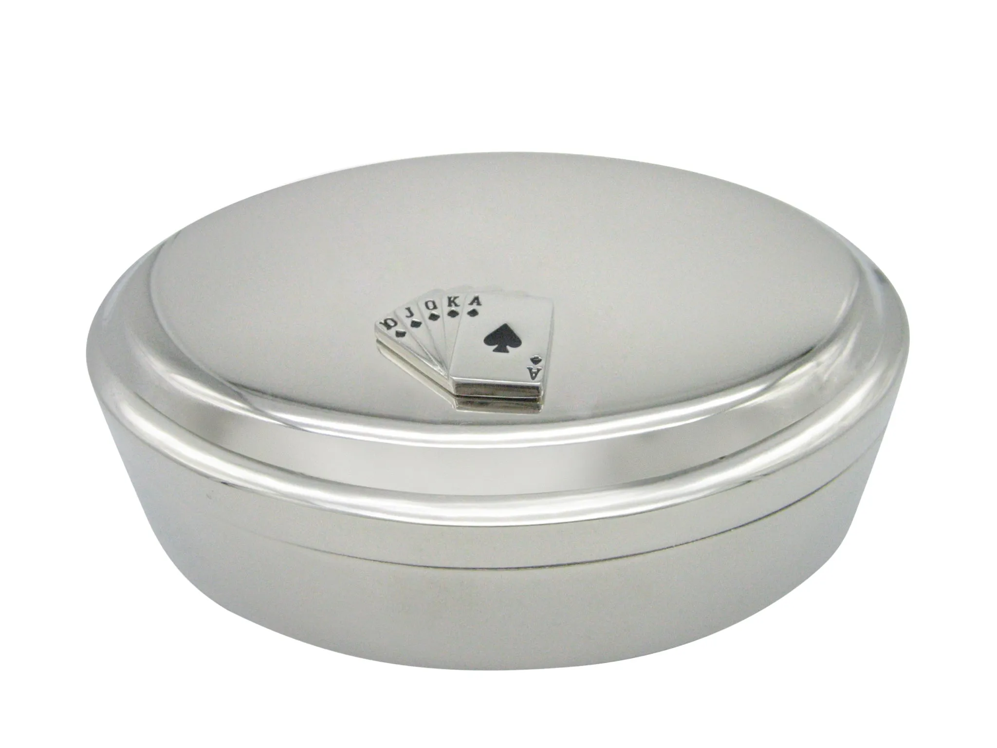 Royal Flush Gambling Poker Pendant Oval Trinket Jewelry Box