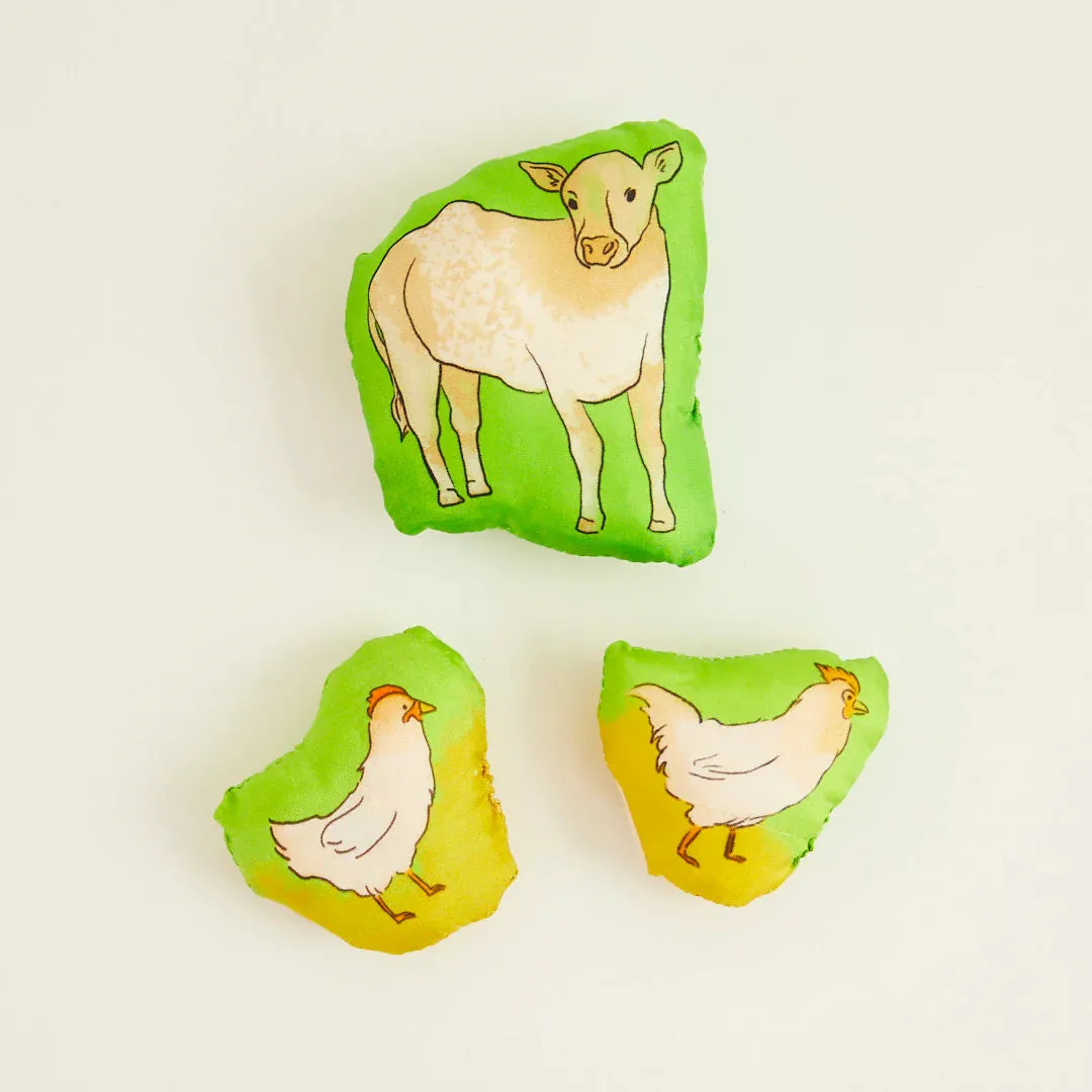 Sarah's Silks Stuffed Animal Set - Cow, Hen And Rooster