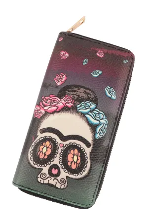 SKULL FESTIVAL PRINT SINGLE ZIPPER WALLET