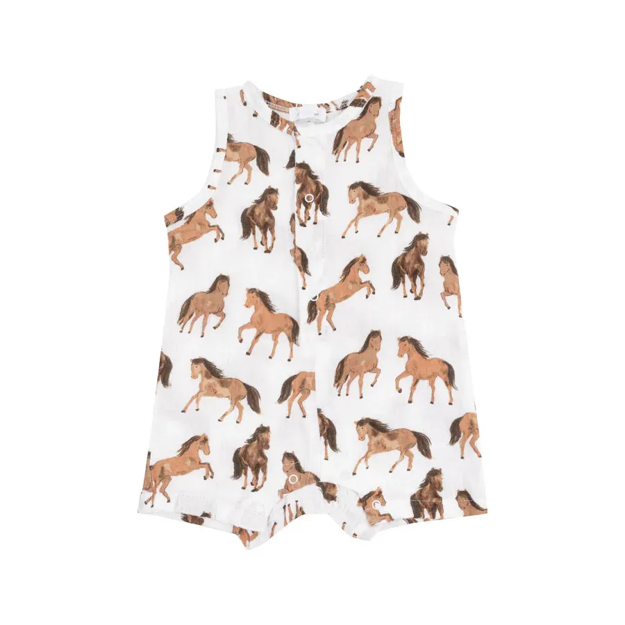 SLEEVELESS SHORTIE ROMPER - HORSES