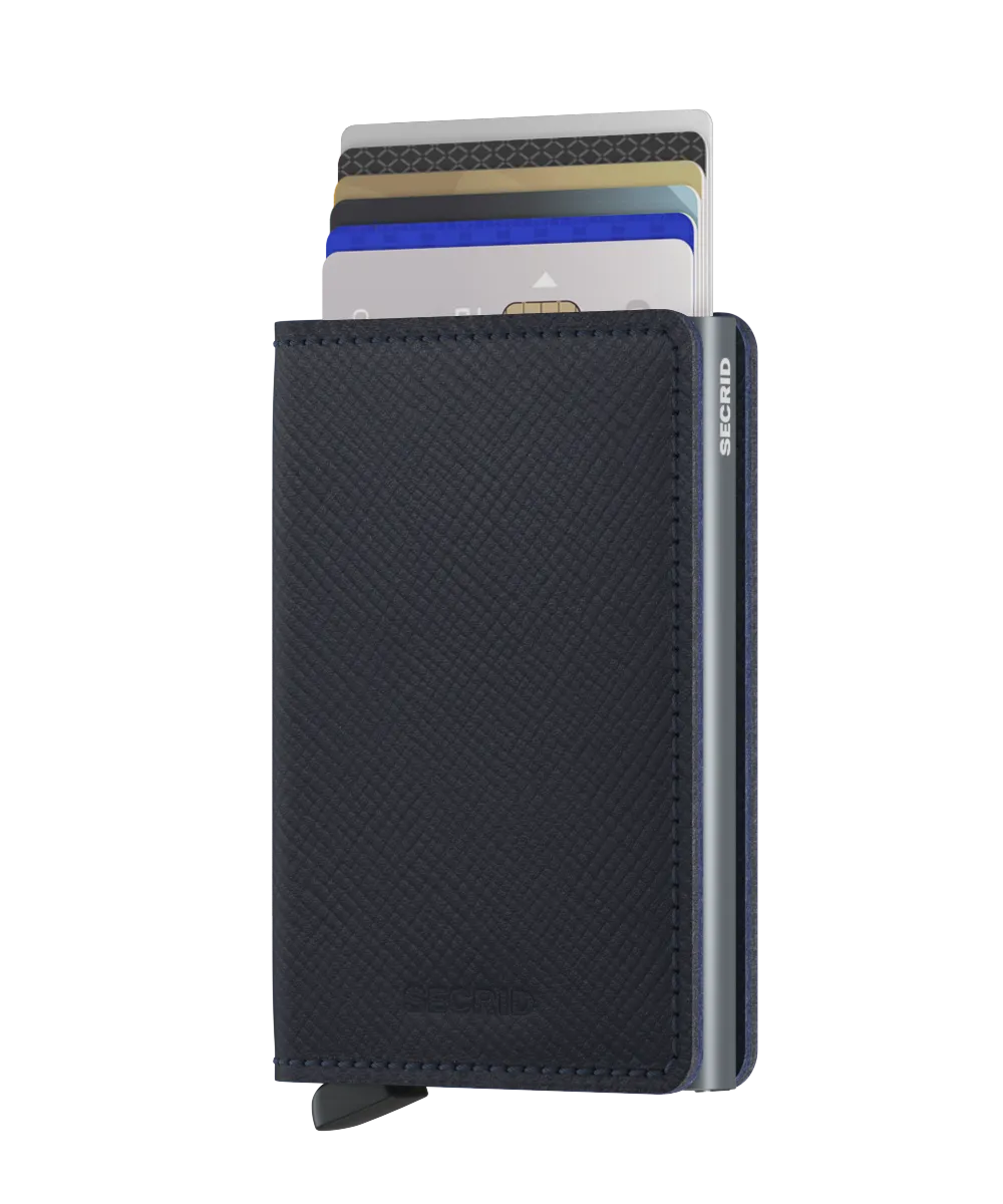 Slimwallet Saffiano Navy Blue RFID Secure