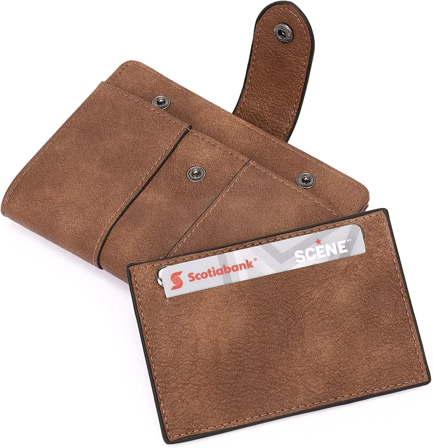 Small Leather Bifold Wallet for Women, Zipper Coin Purse with ID Window