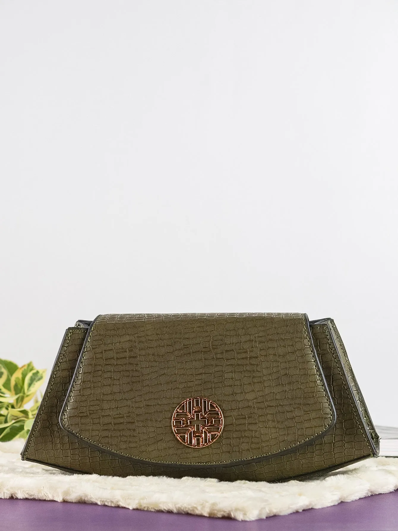 Snakeskin Pattern Flap Chain Evening Bag - Olive Green - FD ⚡