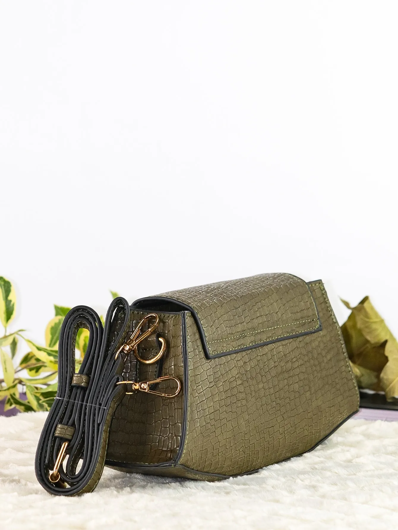 Snakeskin Pattern Flap Chain Evening Bag - Olive Green - FD ⚡