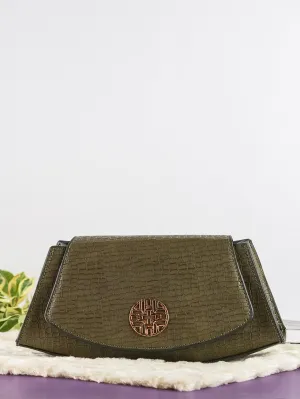 Snakeskin Pattern Flap Chain Evening Bag - Olive Green - FD ⚡