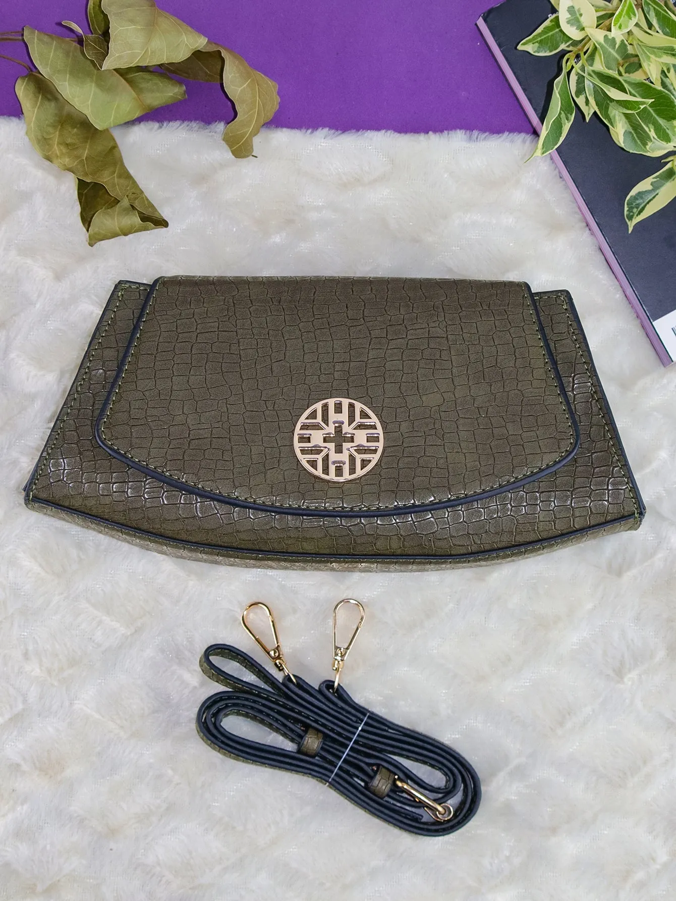 Snakeskin Pattern Flap Chain Evening Bag - Olive Green - FD ⚡