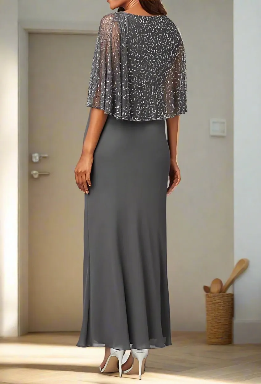 Sparkly V-neck Chiffon Ankle Length Mother of the Bride Dress