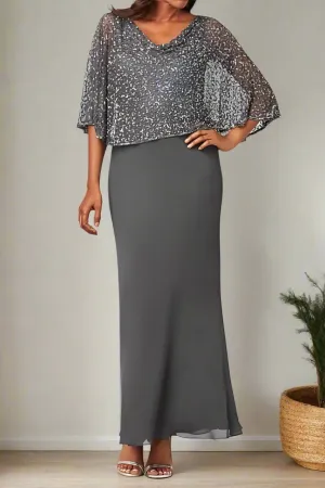 Sparkly V-neck Chiffon Ankle Length Mother of the Bride Dress