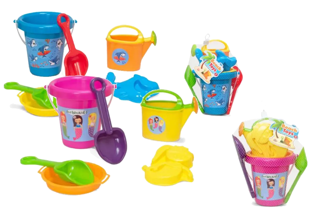 Summer Play Beach Toy 6 Piece Beach Toy Set, 2 Set Styles, Shark, Mermaid