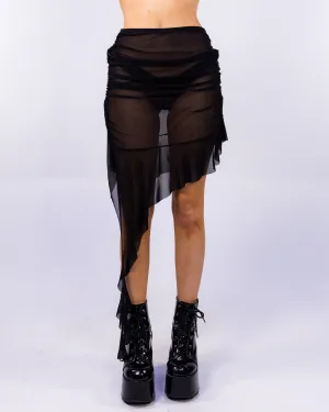 Women's Free Love Black Mesh Asymmetrical Skirt