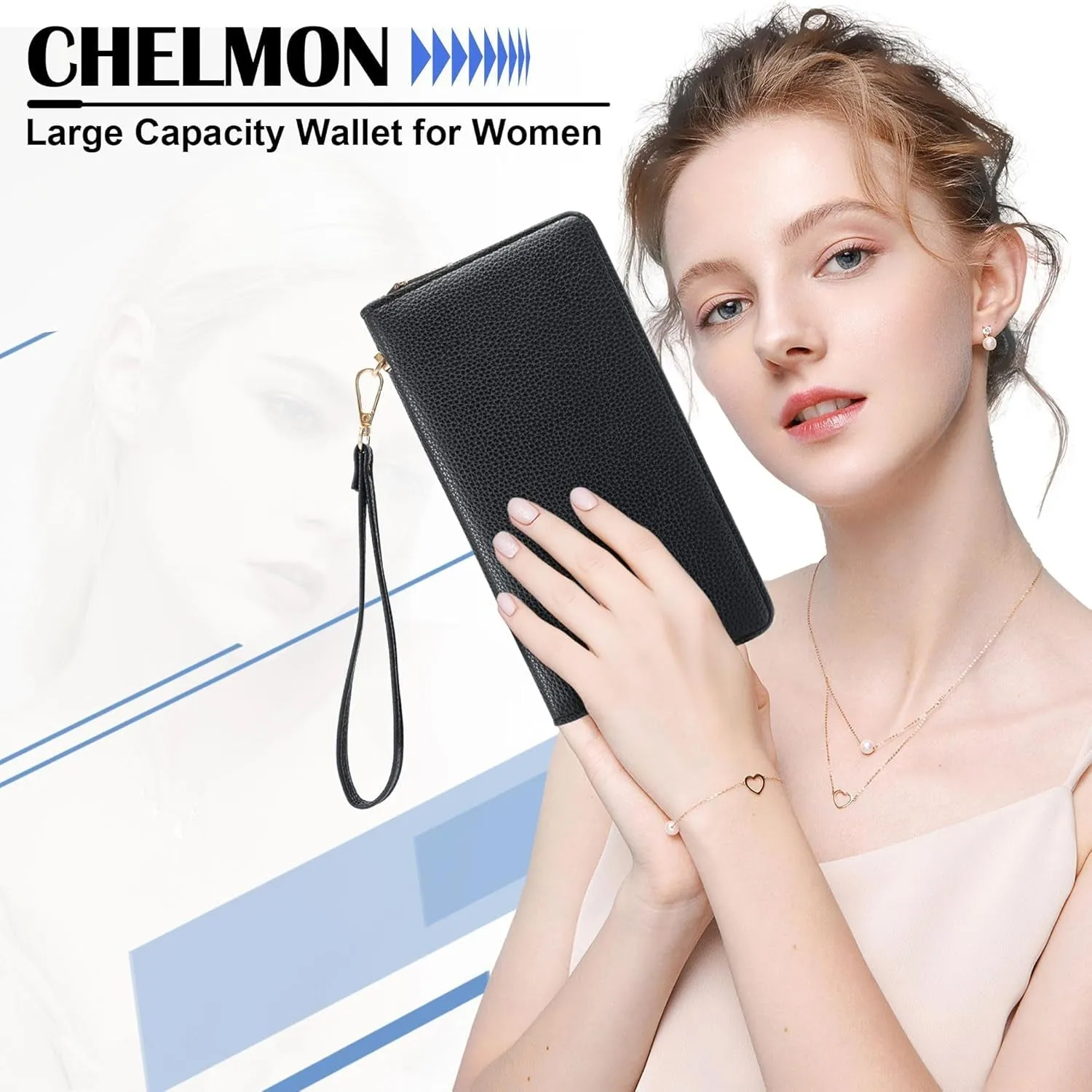 Women's Leather Clutch, RFID Blocking Wristlet Wallet