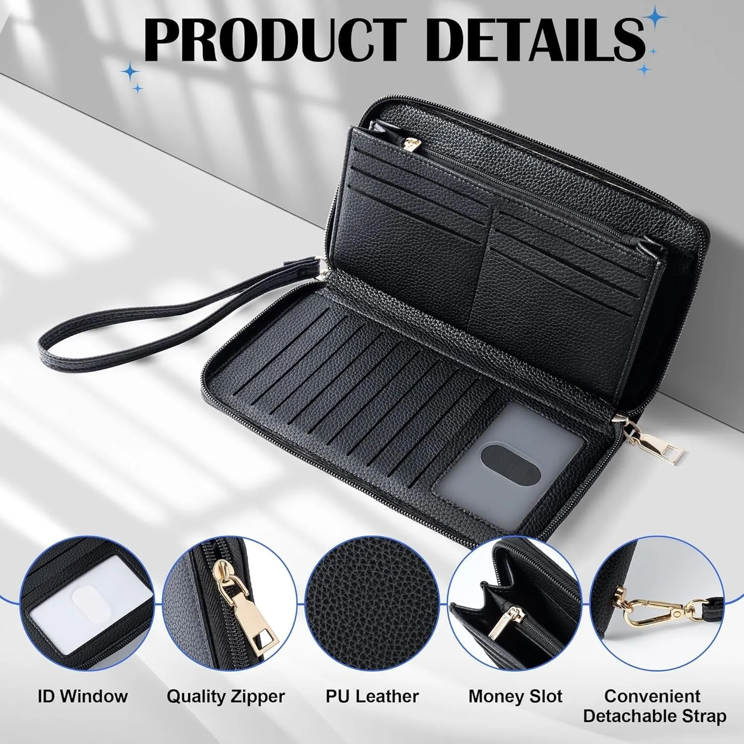 Women's Leather Clutch, RFID Blocking Wristlet Wallet