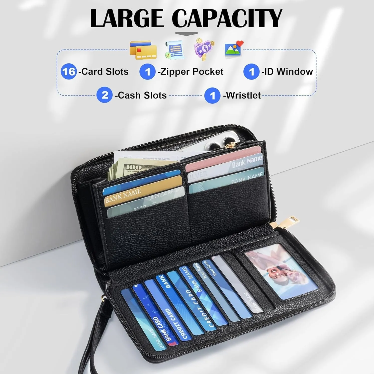 Women's Leather Clutch, RFID Blocking Wristlet Wallet