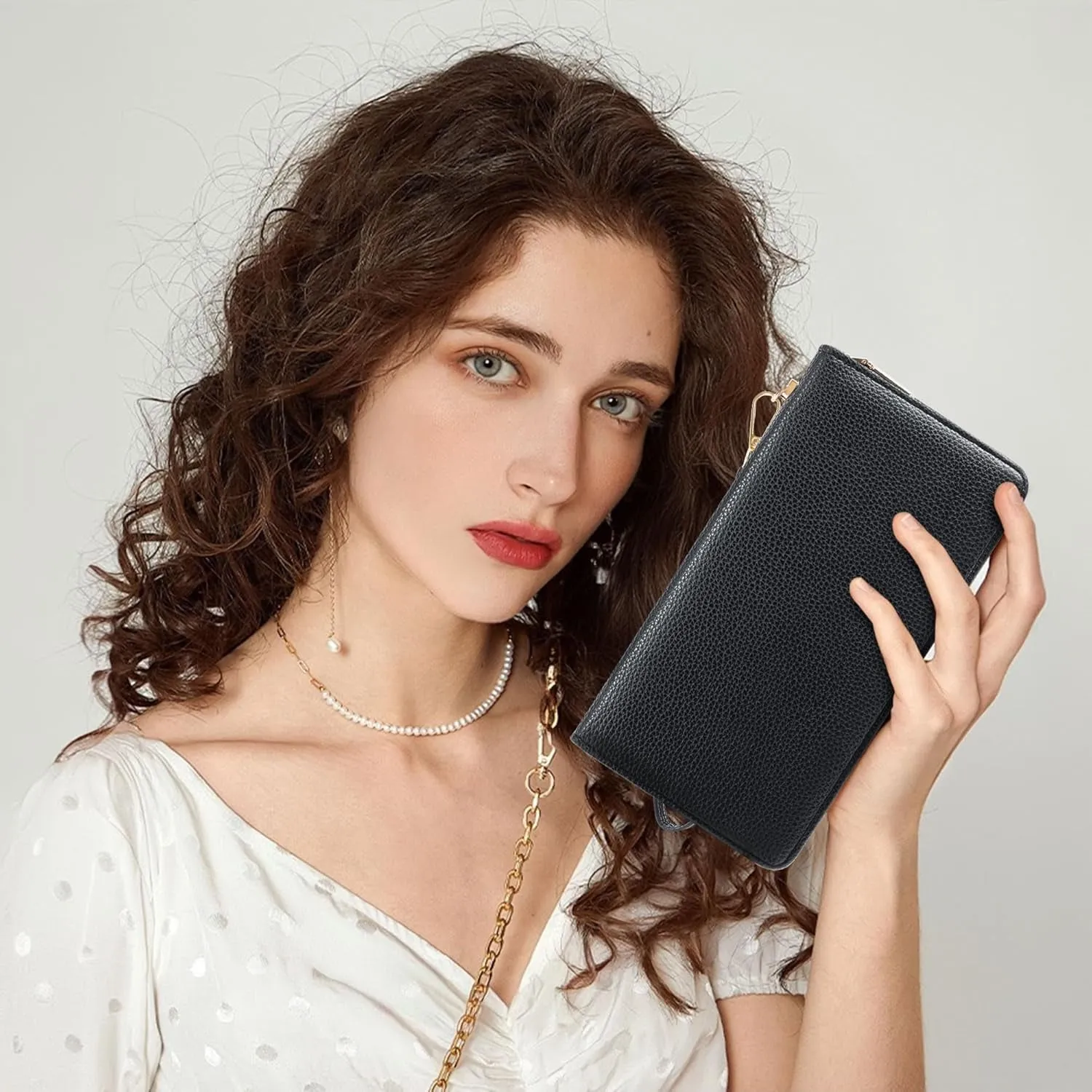 Women's Leather Clutch, RFID Blocking Wristlet Wallet