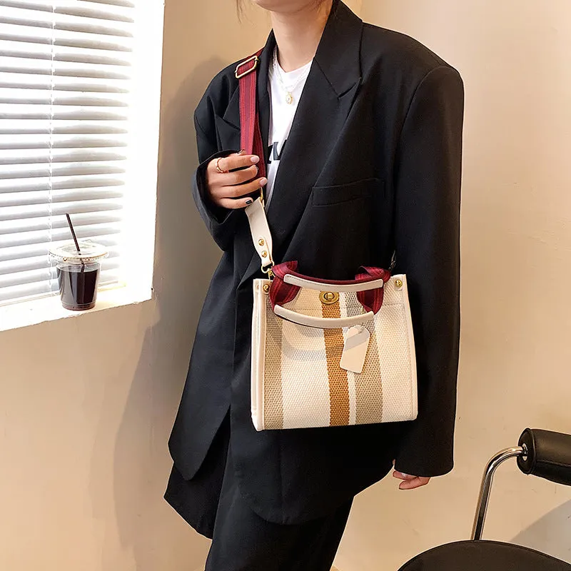 Women's Retro Portable Trend Canvas Striped Crossbody Bags