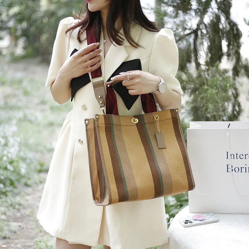 Women's Retro Portable Trend Canvas Striped Crossbody Bags