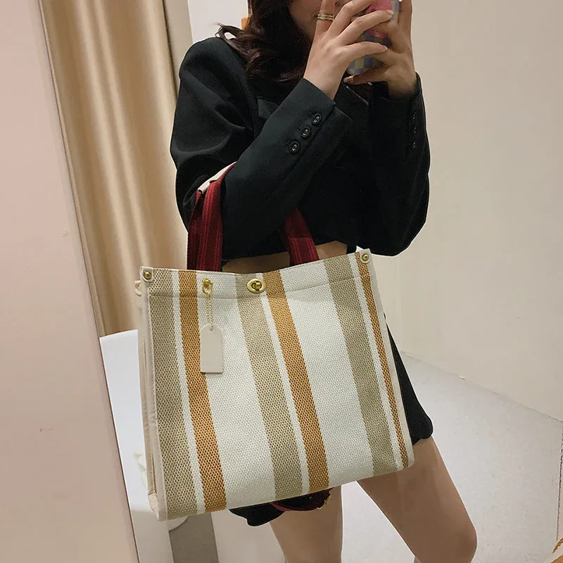 Women's Retro Portable Trend Canvas Striped Crossbody Bags