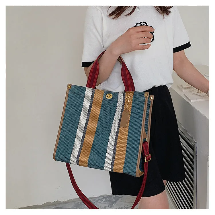 Women's Retro Portable Trend Canvas Striped Crossbody Bags