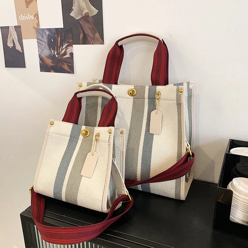 Women's Retro Portable Trend Canvas Striped Crossbody Bags