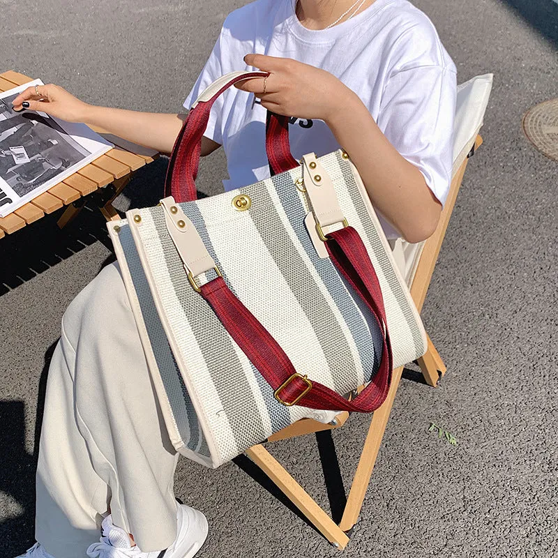 Women's Retro Portable Trend Canvas Striped Crossbody Bags