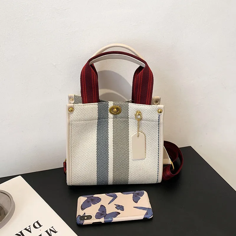 Women's Retro Portable Trend Canvas Striped Crossbody Bags