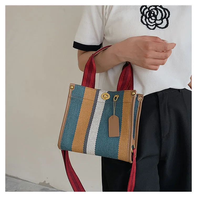 Women's Retro Portable Trend Canvas Striped Crossbody Bags