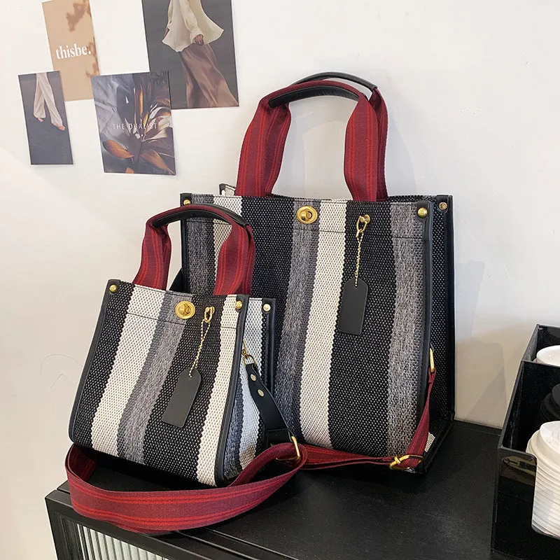 Women's Retro Portable Trend Canvas Striped Crossbody Bags