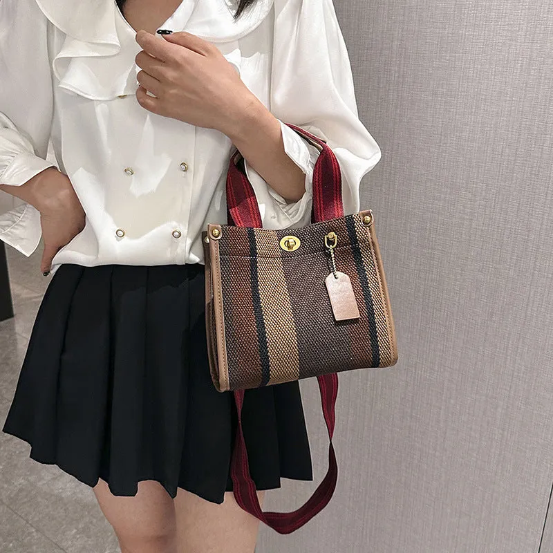 Women's Retro Portable Trend Canvas Striped Crossbody Bags