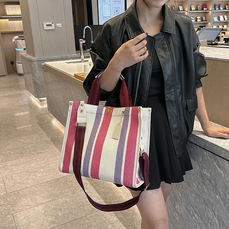 Women's Retro Portable Trend Canvas Striped Crossbody Bags