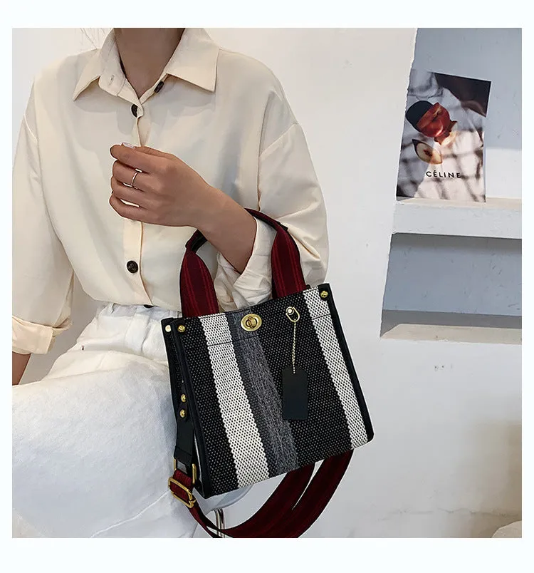 Women's Retro Portable Trend Canvas Striped Crossbody Bags