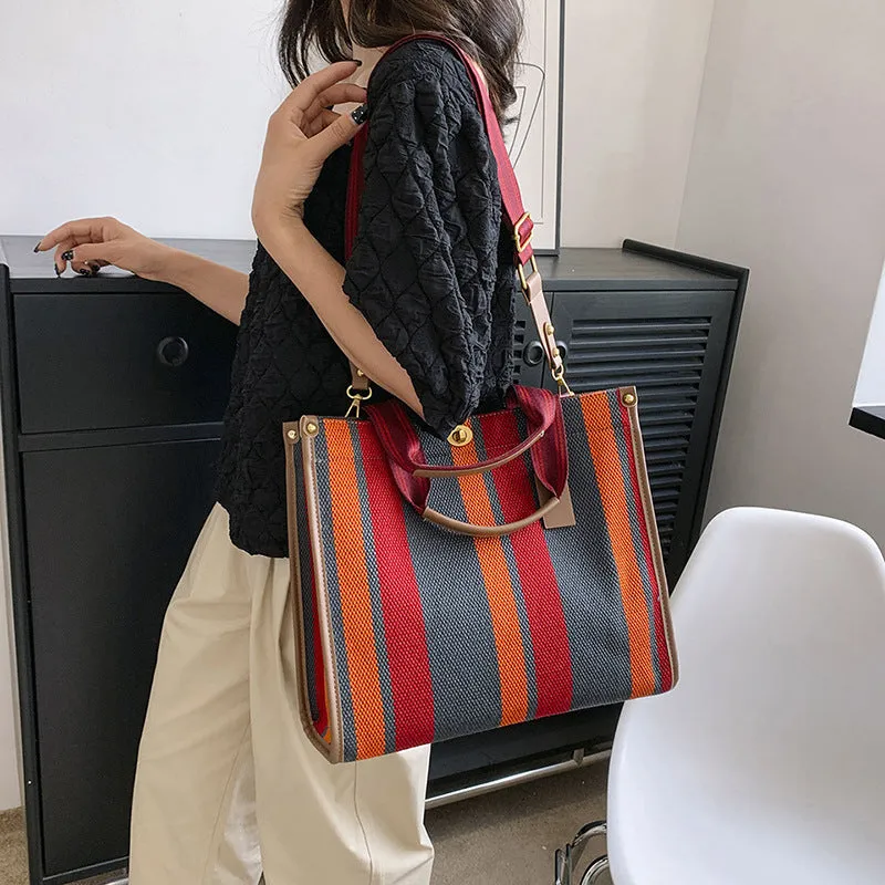 Women's Retro Portable Trend Canvas Striped Crossbody Bags