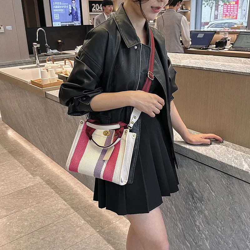 Women's Retro Portable Trend Canvas Striped Crossbody Bags