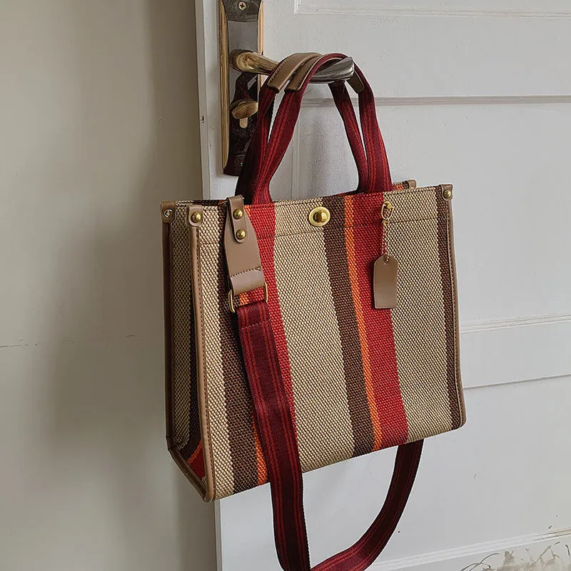 Women's Retro Portable Trend Canvas Striped Crossbody Bags