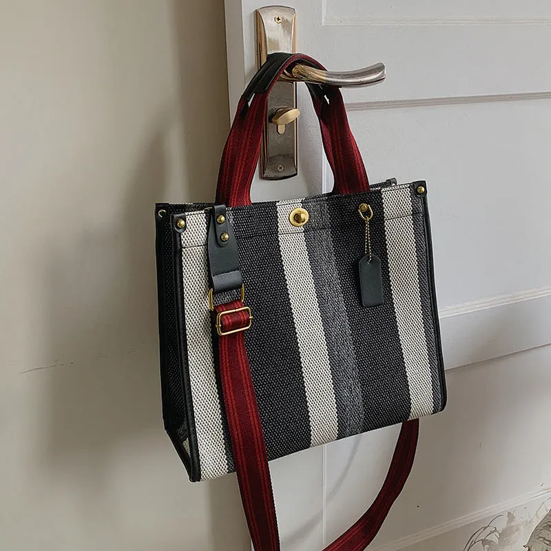 Women's Retro Portable Trend Canvas Striped Crossbody Bags