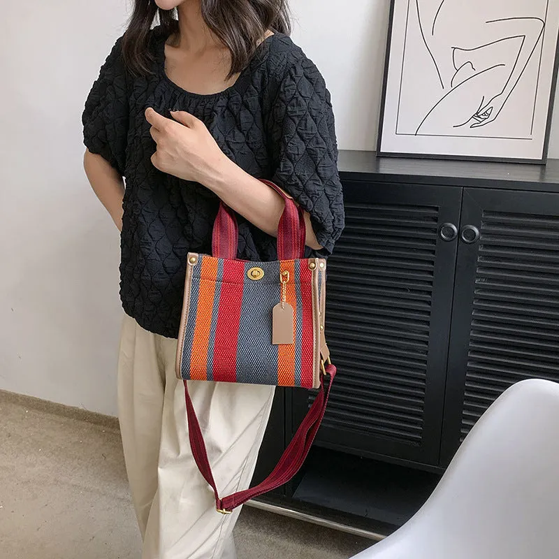 Women's Retro Portable Trend Canvas Striped Crossbody Bags