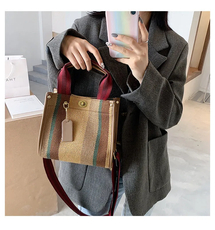 Women's Retro Portable Trend Canvas Striped Crossbody Bags