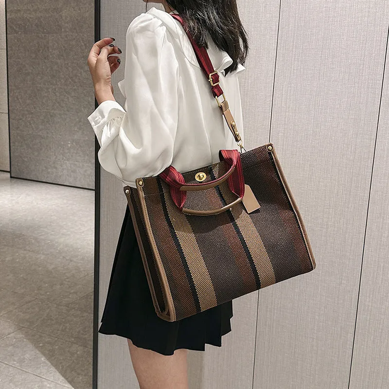 Women's Retro Portable Trend Canvas Striped Crossbody Bags