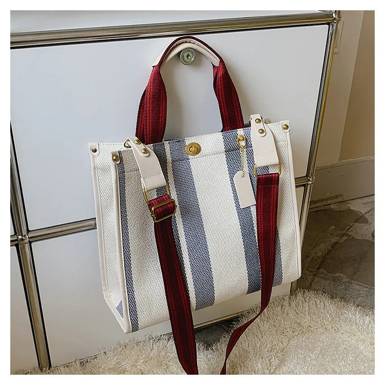 Women's Retro Portable Trend Canvas Striped Crossbody Bags
