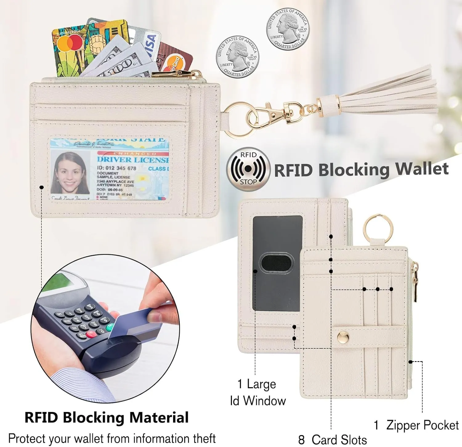 Wristlet Keychain Wallet for Women, RFID Blocking Credit Card Holder