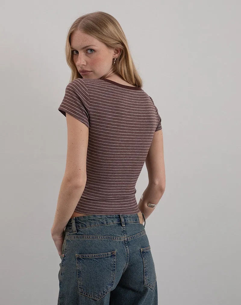 Yolla Top in Brown and Grey Stripe