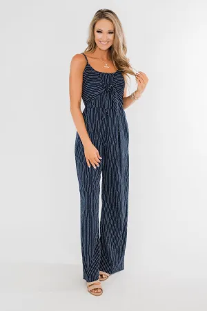 You Found Me Striped Jumpsuit- Navy