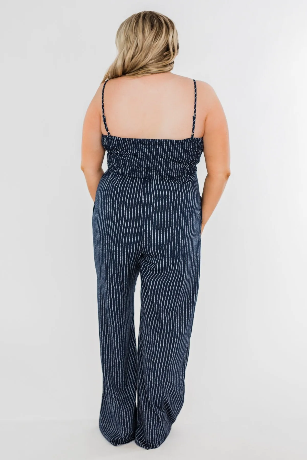 You Found Me Striped Jumpsuit- Navy