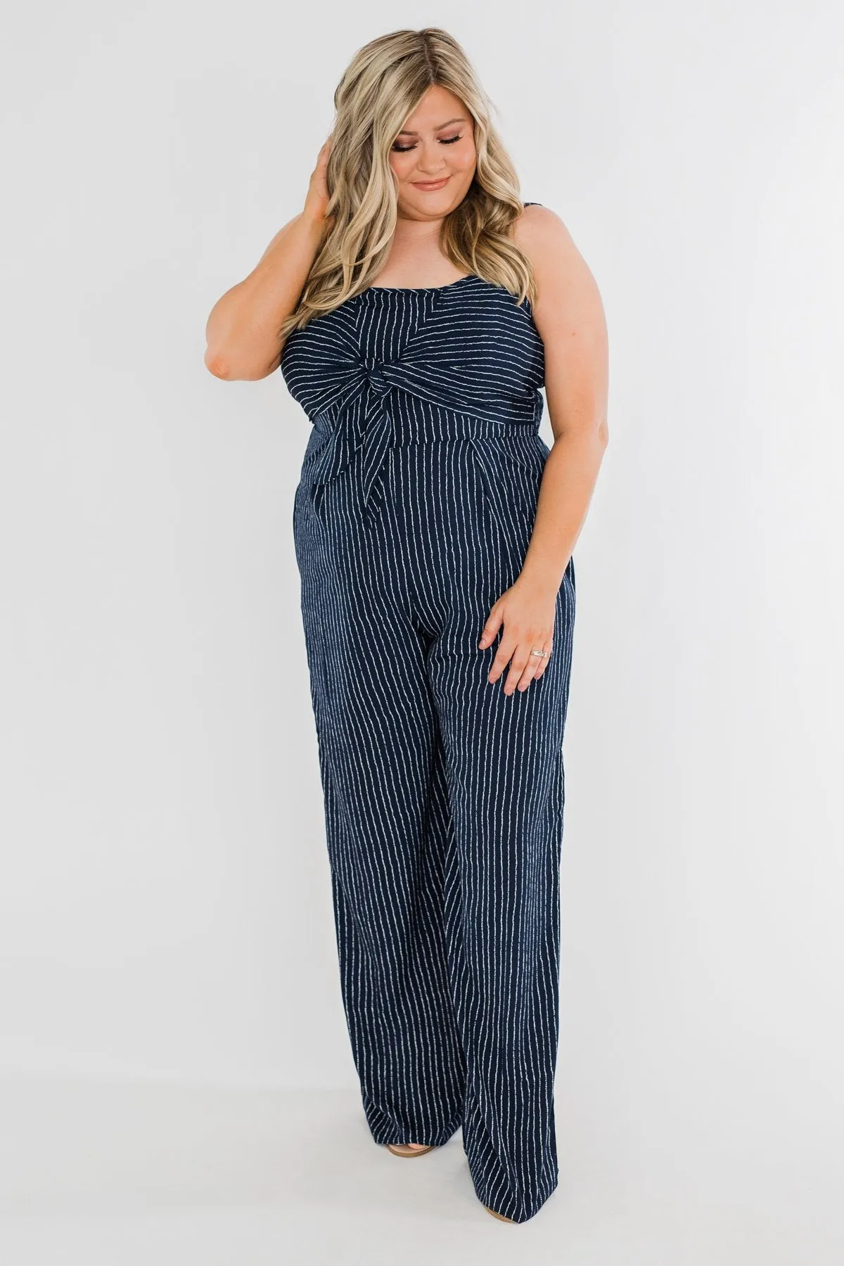 You Found Me Striped Jumpsuit- Navy