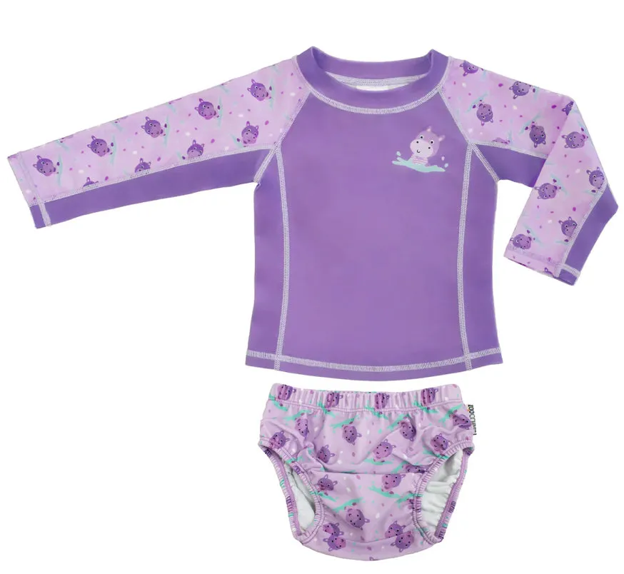 Zoocchini - Rashguard Top & Swim Diaper Set - Hippo