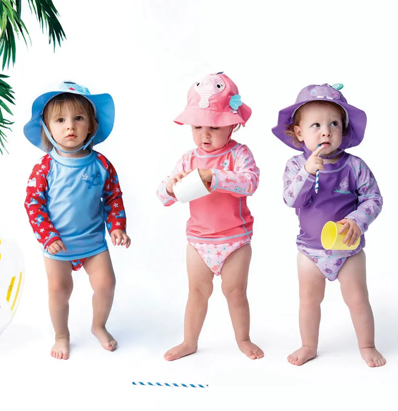 Zoocchini - Rashguard Top & Swim Diaper Set - Hippo